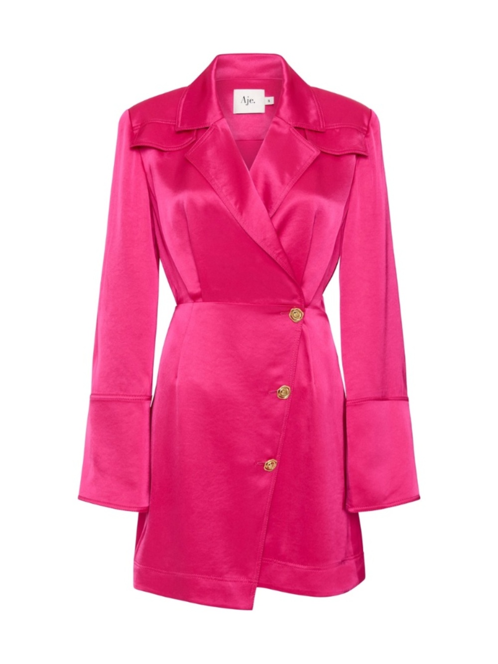 NWOT AJE Echo Mini Shirt Dress in Hot Pink Satin | Size 4